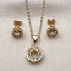 Oro Laminado Earring and Pendant Adult Set, Gold Filled Style Baguette Design, with White Cubic Zirconia and White Micro Pave, Polished, Golden Finish, 10.342.0229