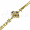 Oro Laminado Fancy Bracelet, Gold Filled Style Flower and Teardrop Design, with Garnet and White Cubic Zirconia, Polished, Golden Finish, 03.357.0007.1.07