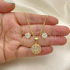Oro Laminado Earring and Pendant Adult Set, Gold Filled Style Sun and Flower Design, with White Cubic Zirconia, Polished, Golden Finish, 10.342.0096
