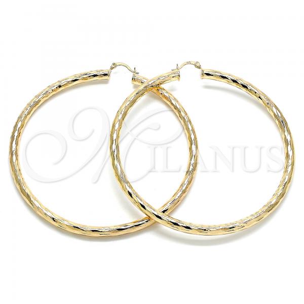 Oro Laminado Extra Large Hoop, Gold Filled Style Hollow Design, Diamond Cutting Finish, Golden Finish, 02.170.0311.90