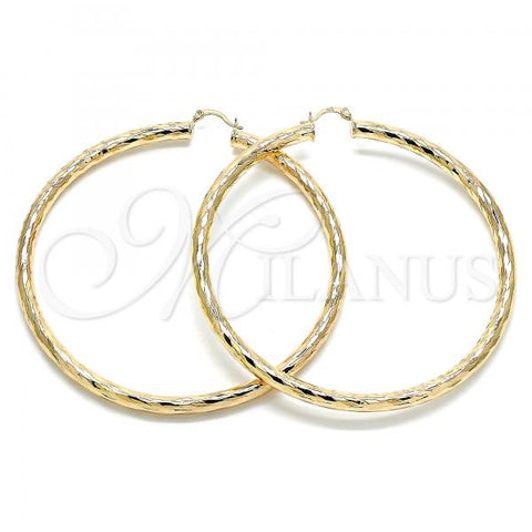 Oro Laminado Extra Large Hoop, Gold Filled Style Hollow Design, Diamond Cutting Finish, Golden Finish, 02.170.0311.90