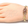 Oro Laminado Fancy Bracelet, Gold Filled Style Flower Design, with Garnet Cubic Zirconia, Polished, Golden Finish, 03.357.0016.2.07