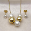 Oro Laminado Necklace and Earring, Gold Filled Style Ball and Box Design, with Ivory Pearl, Polished, Golden Finish, 06.417.0013