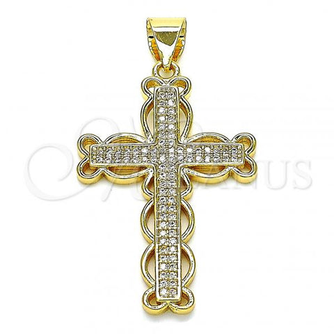 Oro Laminado Fancy Pendant, Gold Filled Style Cross Design, with White Micro Pave, Polished, Golden Finish, 05.342.0003