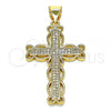 Oro Laminado Fancy Pendant, Gold Filled Style Cross Design, with White Micro Pave, Polished, Golden Finish, 05.342.0003