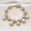 Oro Laminado Charm Bracelet, Gold Filled Style Ball and Hollow Design, with Ivory Pearl, Polished, Golden Finish, 03.331.0310.09