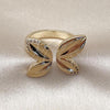 Oro Laminado Multi Stone Ring, Gold Filled Style Leaf and Butterfly Design, with White Micro Pave, Polished, Golden Finish, 01.428.0004