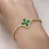 Oro Laminado Tennis Bracelet, Gold Filled Style Flower Design, with Green Cubic Zirconia and White Micro Pave, Polished, Golden Finish, 03.284.0038.08