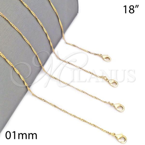 Oro Laminado Basic Necklace, Gold Filled Style Singapore Design, Polished, Golden Finish, 04.65.0184.18