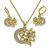 Oro Laminado Earring and Pendant Adult Set, Gold Filled Style Angel and Moon Design, with White Micro Pave, Polished, Golden Finish, 10.316.0069