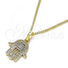 Oro Laminado Pendant Necklace, Gold Filled Style Hand of God Design, with White Micro Pave, Polished, Golden Finish, 04.210.0058.20