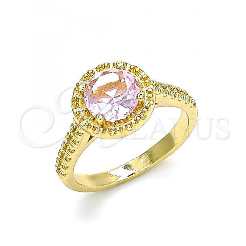 Oro Laminado Multi Stone Ring, Gold Filled Style with Pink Cubic Zirconia, Polished, Golden Finish, 01.284.0045.06