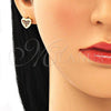 Oro Laminado Stud Earring, Gold Filled Style Heart Design, with Garnet Micro Pave, Polished, Golden Finish, 02.156.0394.1