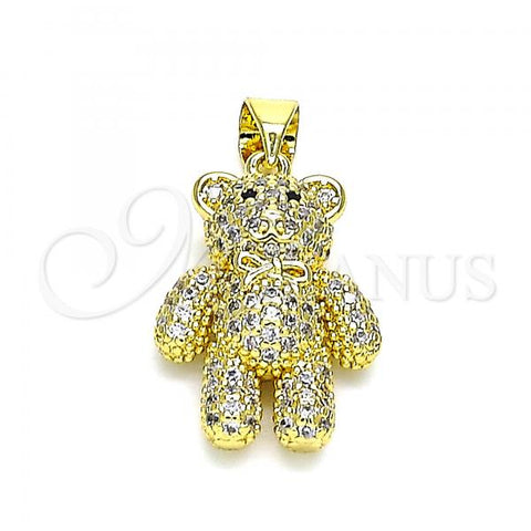 Oro Laminado Fancy Pendant, Gold Filled Style Teddy Bear Design, with White and Black Micro Pave, Polished, Golden Finish, 05.341.0053
