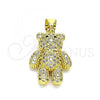 Oro Laminado Fancy Pendant, Gold Filled Style Teddy Bear Design, with White and Black Micro Pave, Polished, Golden Finish, 05.341.0053