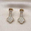 Oro Laminado Stud Earring, Gold Filled Style Four-leaf Clover and Baguette Design, with White Cubic Zirconia, Polished, Golden Finish, 02.283.0246