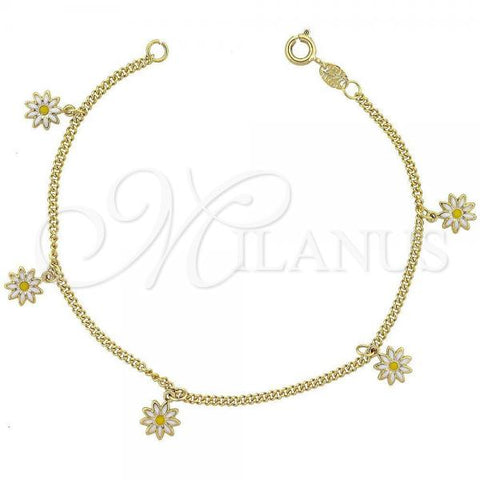 Oro Laminado Charm Bracelet, Gold Filled Style Flower Design, Multicolor Enamel Finish, Golden Finish, 034.024.07