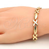 Oro Laminado Fancy Bracelet, Gold Filled Style Hugs and Kisses Design, Polished, Golden Finish, 03.210.0037.08
