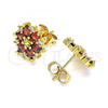 Oro Laminado Stud Earring, Gold Filled Style Flower Design, with Garnet and White Cubic Zirconia, Polished, Golden Finish, 02.346.0015