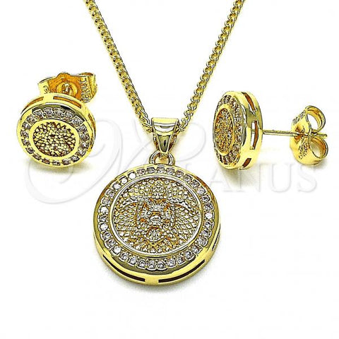 Oro Laminado Earring and Pendant Adult Set, Gold Filled Style Turtle Design, with White Micro Pave, Polished, Golden Finish, 10.156.0456