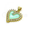 Oro Laminado Fancy Pendant, Gold Filled Style Heart Design, with White Cubic Zirconia, Turquoise Enamel Finish, Golden Finish, 05.381.0017