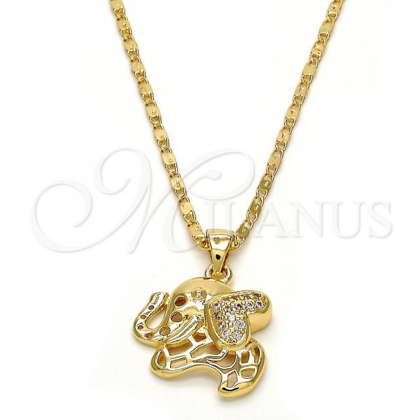 Oro Laminado Pendant Necklace, Gold Filled Style Elephant Design, with White Micro Pave, Polished, Golden Finish, 04.233.0016.18
