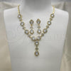 Oro Laminado Necklace and Earring, Gold Filled Style Teardrop Design, with White Cubic Zirconia, Polished, Golden Finish, 06.205.0025