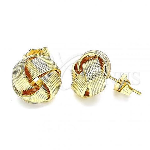 Oro Laminado Stud Earring, Gold Filled Style Love Knot Design, Diamond Cutting Finish, Golden Finish, 02.63.2378