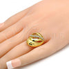 Oro Laminado Multi Stone Ring, Gold Filled Style Heart Design, with White Crystal, Polished, Golden Finish, 01.241.0032.07 (Size 7)