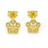 Sterling Silver Stud Earring, Flower Design, with White Micro Pave, Polished, Golden Finish, 02.292.0010.1