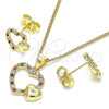 Oro Laminado Earring and Pendant Adult Set, Gold Filled Style Heart Design, with Garnet and White Micro Pave, Polished, Golden Finish, 10.199.0006.2