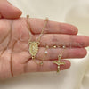 Oro Laminado Thin Rosary, Gold Filled Style San Judas and Crucifix Design, Polished, Tricolor, 09.351.0011.24