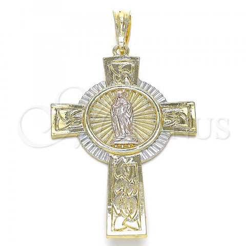 Oro Laminado Religious Pendant, Gold Filled Style Crucifix Design, Polished, Tricolor, 05.351.0044.1