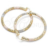 Oro Laminado Large Hoop, Gold Filled Style Diamond Cutting Finish, Tricolor, 02.170.0243.1.60