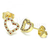 Oro Laminado Stud Earring, Gold Filled Style Heart Design, with Garnet and White Micro Pave, Polished, Golden Finish, 02.156.0494.1