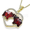 Oro Laminado Pendant Necklace, Gold Filled Style Elephant and Heart Design, with Garnet and White Crystal, Polished, Golden Finish, 04.380.0023.20