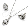 Sterling Silver Earring and Pendant Adult Set, Flower Design, with White Cubic Zirconia, Polished, Rhodium Finish, 10.175.0026