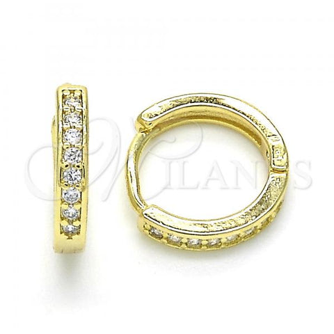 Oro Laminado Huggie Hoop, Gold Filled Style with White Cubic Zirconia, Polished, Golden Finish, 02.99.0042.10