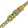 Oro Laminado Fancy Bracelet, Gold Filled Style Puff Mariner and Curb Design, with White Micro Pave, Polished, Golden Finish, 03.283.0295.08