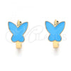Oro Laminado Huggie Hoop, Gold Filled Style Butterfly Design, Blue Enamel Finish, Golden Finish, 02.213.0181.12