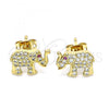 Oro Laminado Stud Earring, Gold Filled Style Elephant Design, with White and Ruby Micro Pave, Polished, Golden Finish, 02.342.0174