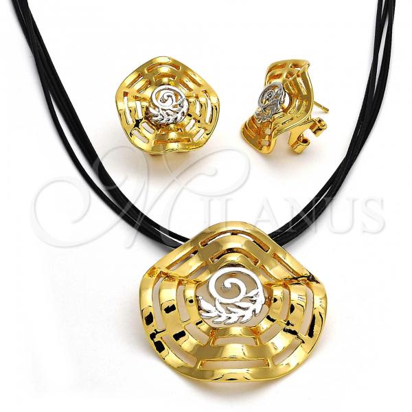 Oro Laminado Necklace and Earring, Gold Filled Style Spiral and Leaf Design, Polished, Two Tone, 06.59.0112.1