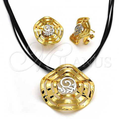 Oro Laminado Necklace and Earring, Gold Filled Style Spiral and Leaf Design, Polished, Two Tone, 06.59.0112.1