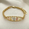 Oro Laminado Fancy Bracelet, Gold Filled Style Elephant and Owl Design, Polished, Tricolor, 03.380.0073.07