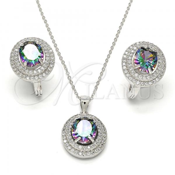 Sterling Silver Earring and Pendant Adult Set, with  Cubic Zirconia and White Micro Pave, Polished, Rhodium Finish, 10.186.0021
