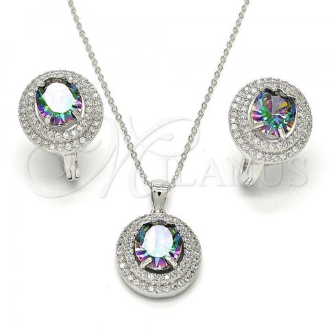 Sterling Silver Earring and Pendant Adult Set, with  Cubic Zirconia and White Micro Pave, Polished, Rhodium Finish, 10.186.0021