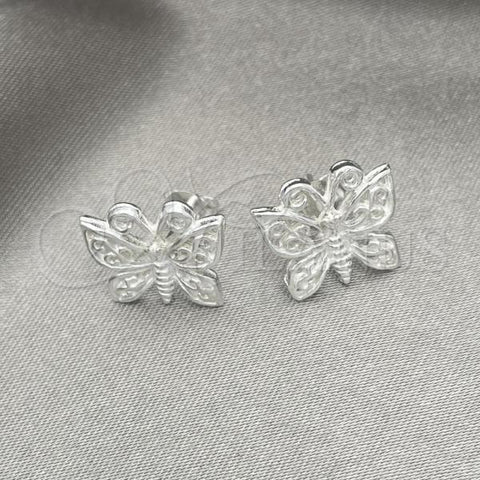 Sterling Silver Stud Earring, Butterfly Design, Polished, Silver Finish, 02.407.0007