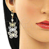 Oro Laminado Long Earring, Gold Filled Style Butterfly Design, with White Crystal, Polished, Tricolor, 02.351.0115