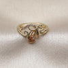 Oro Laminado Multi Stone Ring, Gold Filled Style Butterfly and Leaf Design, with White Micro Pave, Polished, Golden Finish, 01.266.0057
