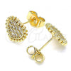 Oro Laminado Stud Earring, Gold Filled Style Heart Design, with White Micro Pave, Polished, Golden Finish, 02.210.0429